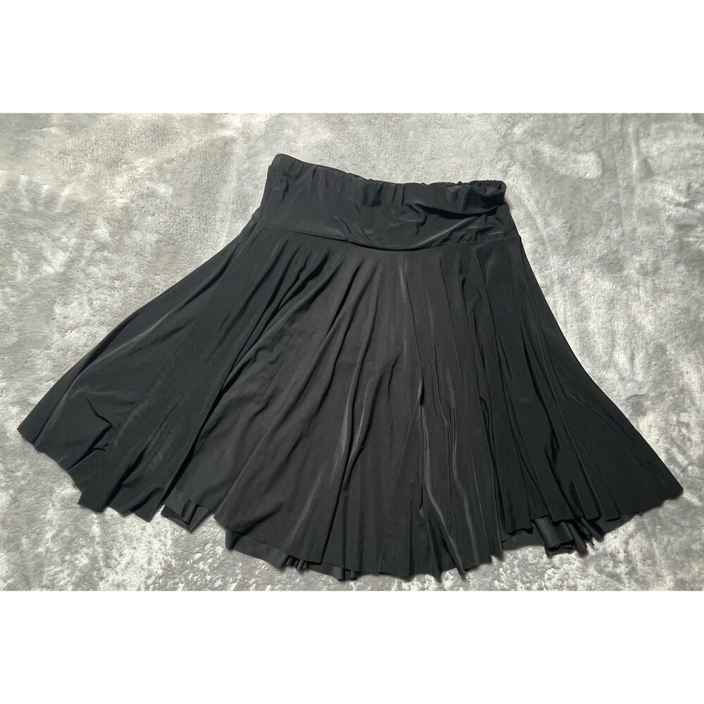 Stretch Flare Skaters Skirt Women’s Black Pleated Pull On Knee Witchy Goth